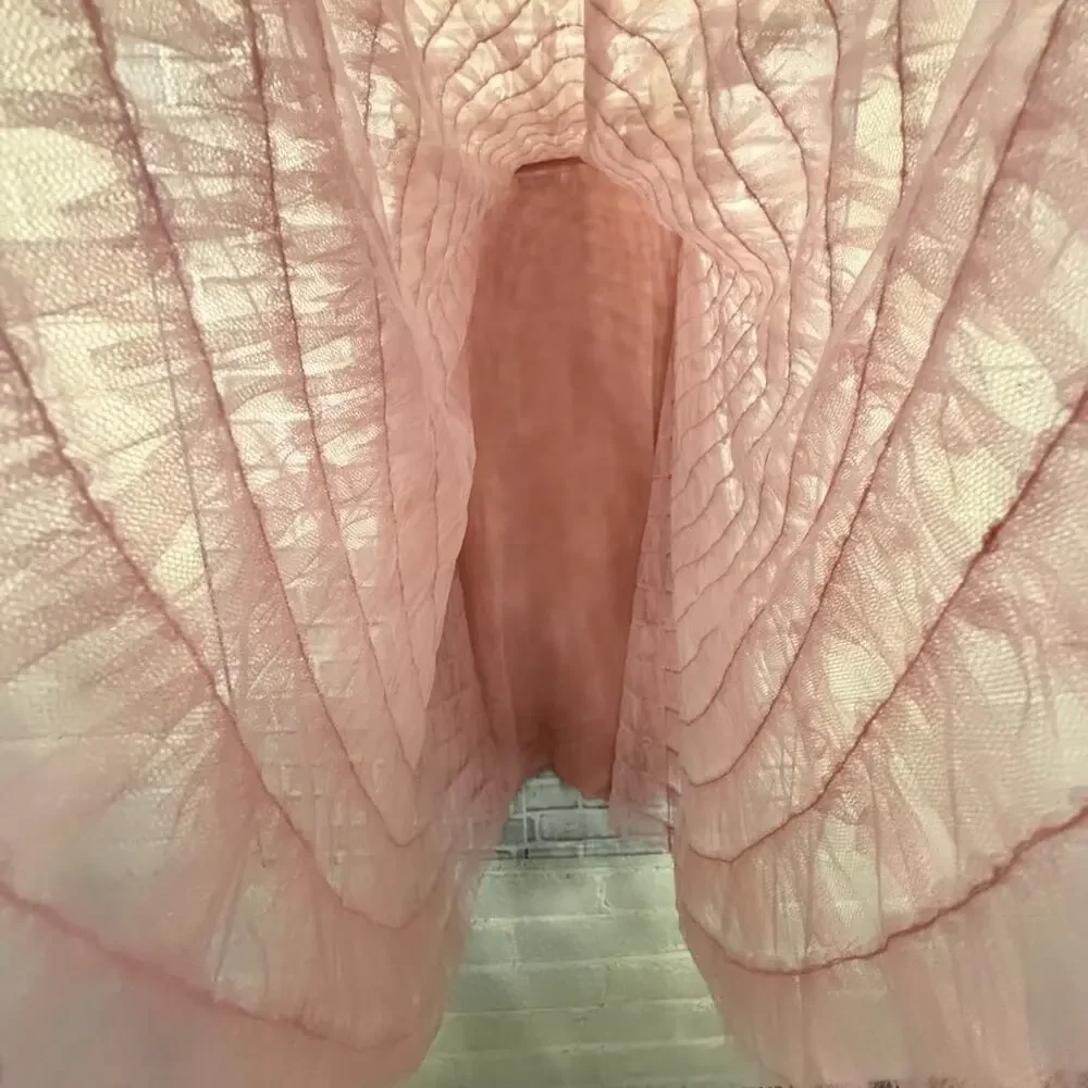 Christian Dior SS18 Pink Tulle Ruffle Midi Skirt IT 40 Twee Bow waist Authentic